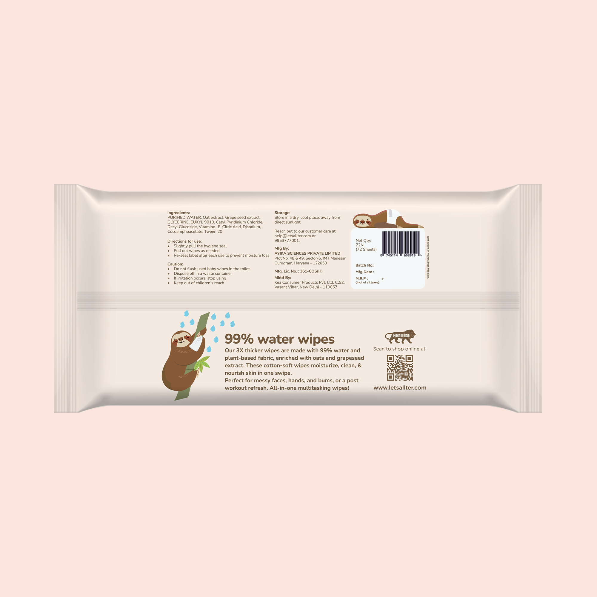 .allter Baby Wipes || 99% Water || Pack of 2 || 72 Wipes Per Pack