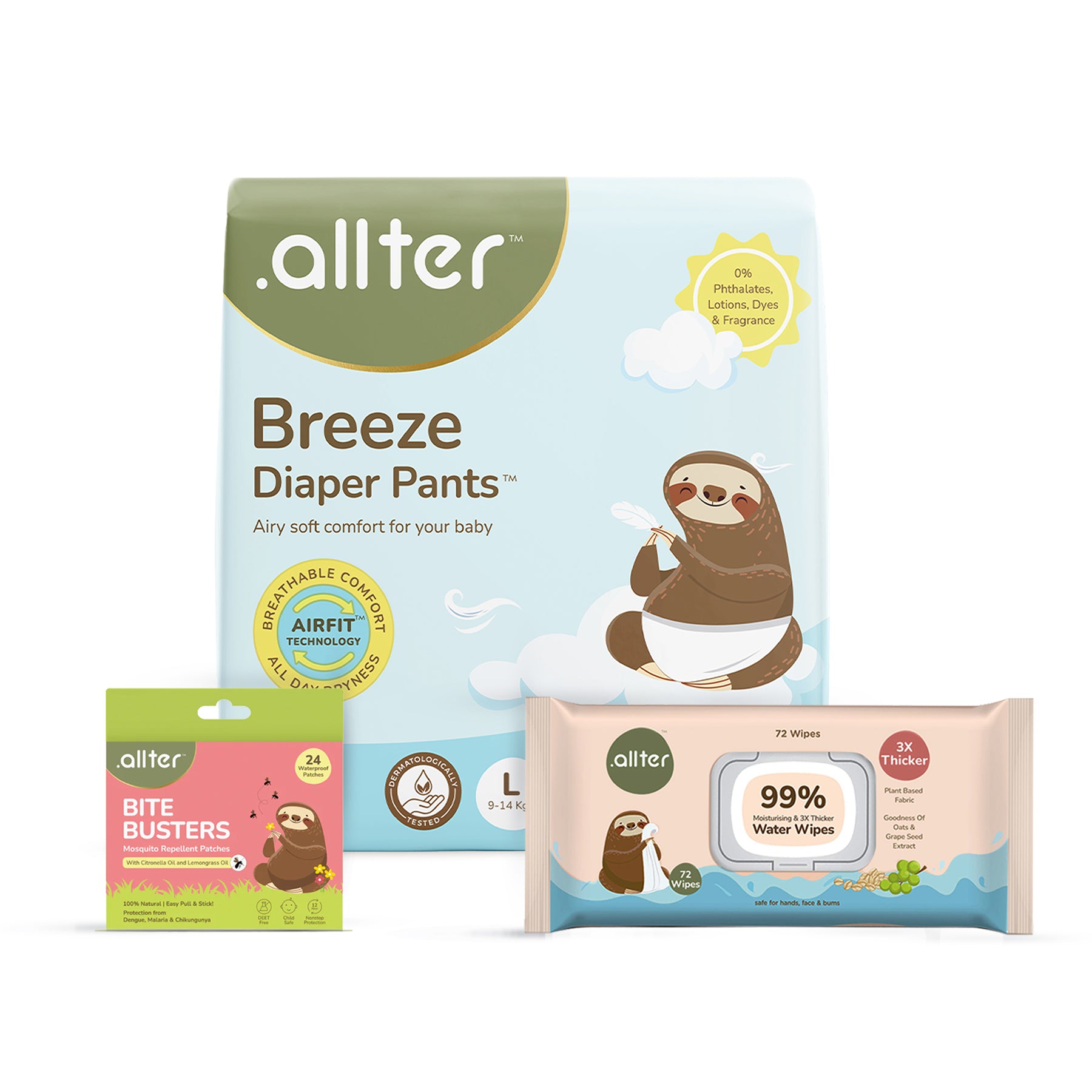 Baby Essentials Combo : Breeze Diaper Pants & 99% Baby Wipes & Mosquito Patches (Pack of 3)
