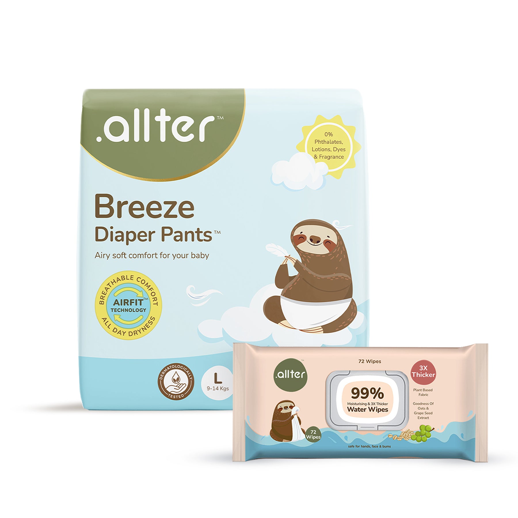 Baby Essentials Combo : Breeze Baby Diaper Pants & 99% Baby Water Wipes (Pack of 2)