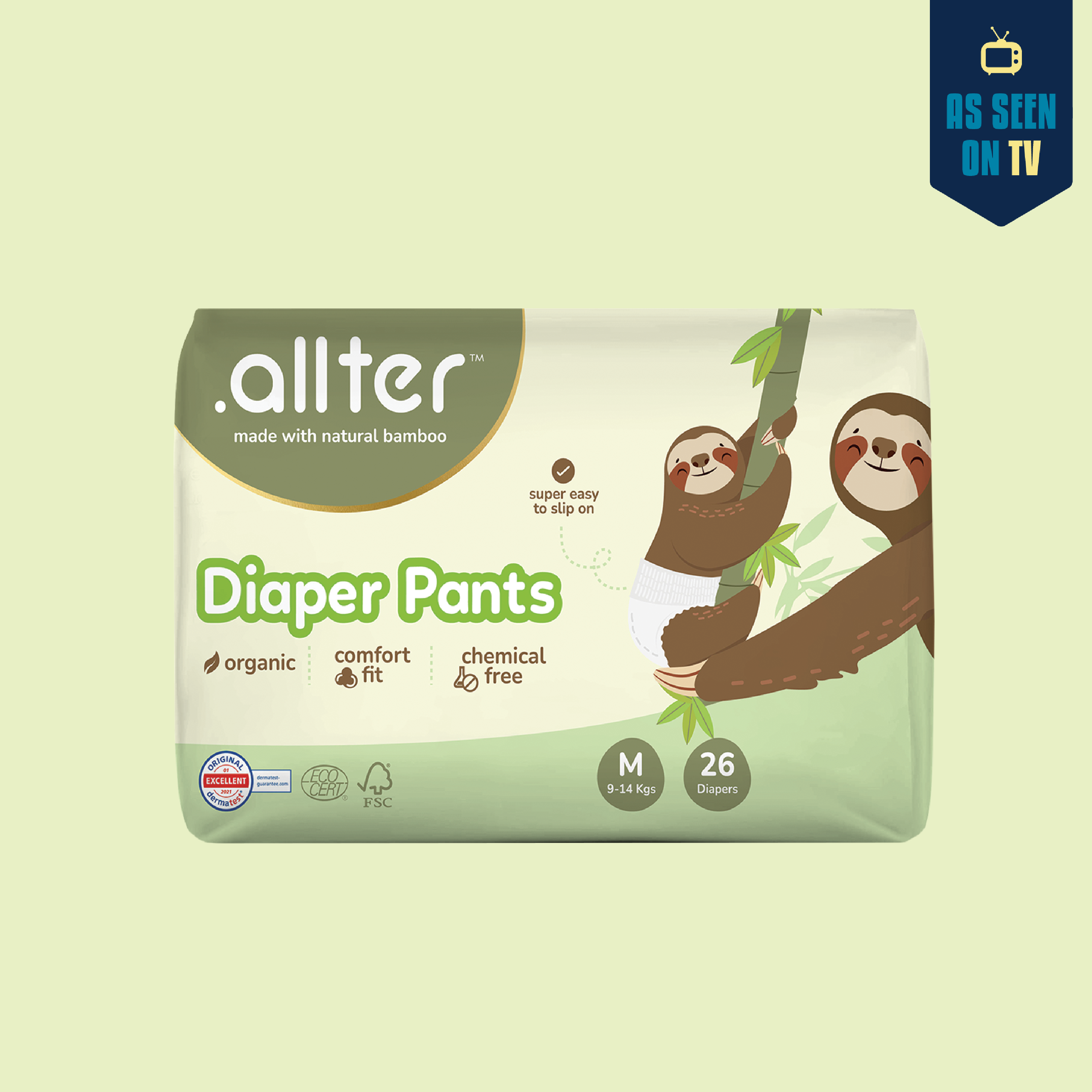 Organic Bamboo Diaper Pants- Medium Size (9-14kgs)