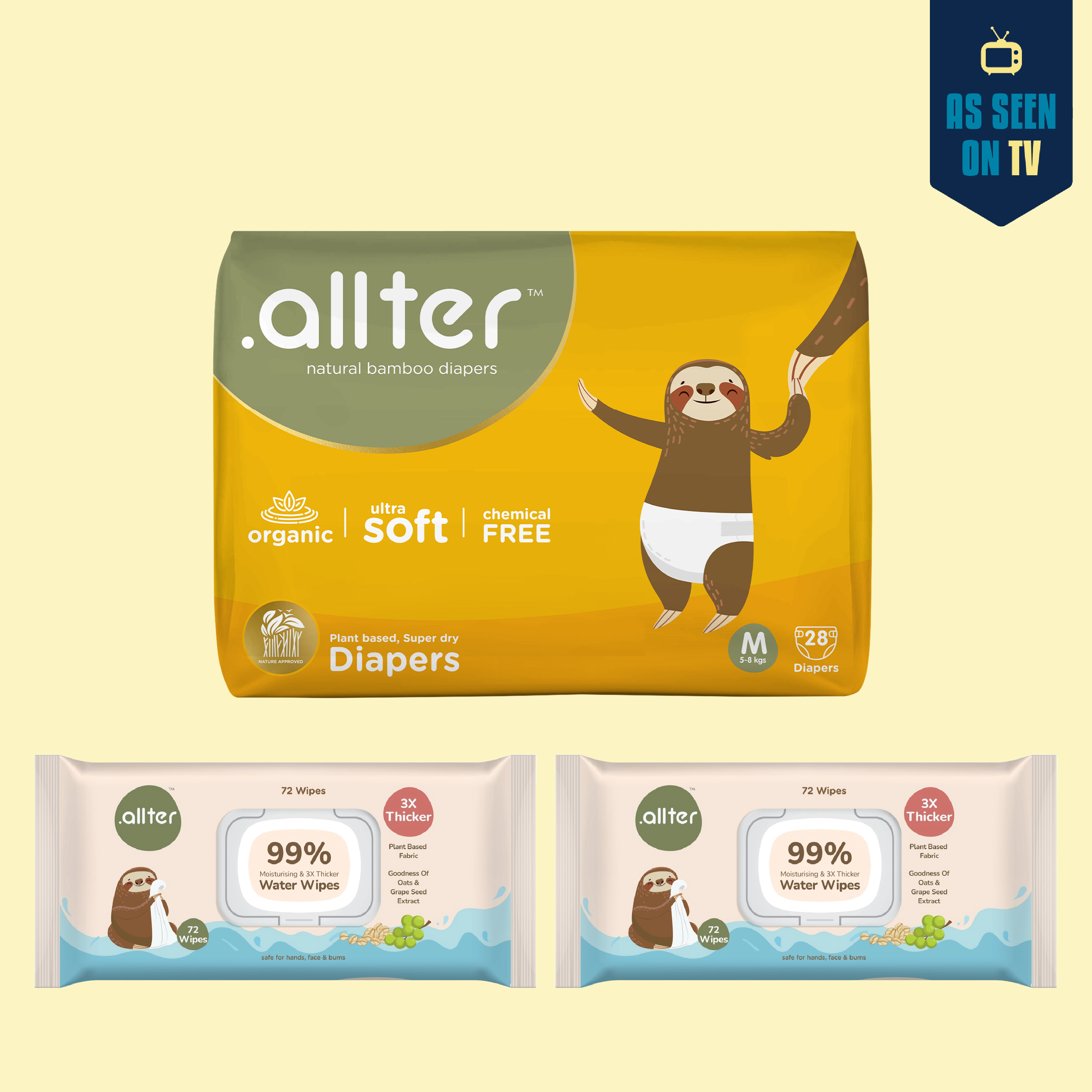 Bamboo Diaper Pack of 1 + 99% Water Wipes Pack of 2 || Bundle