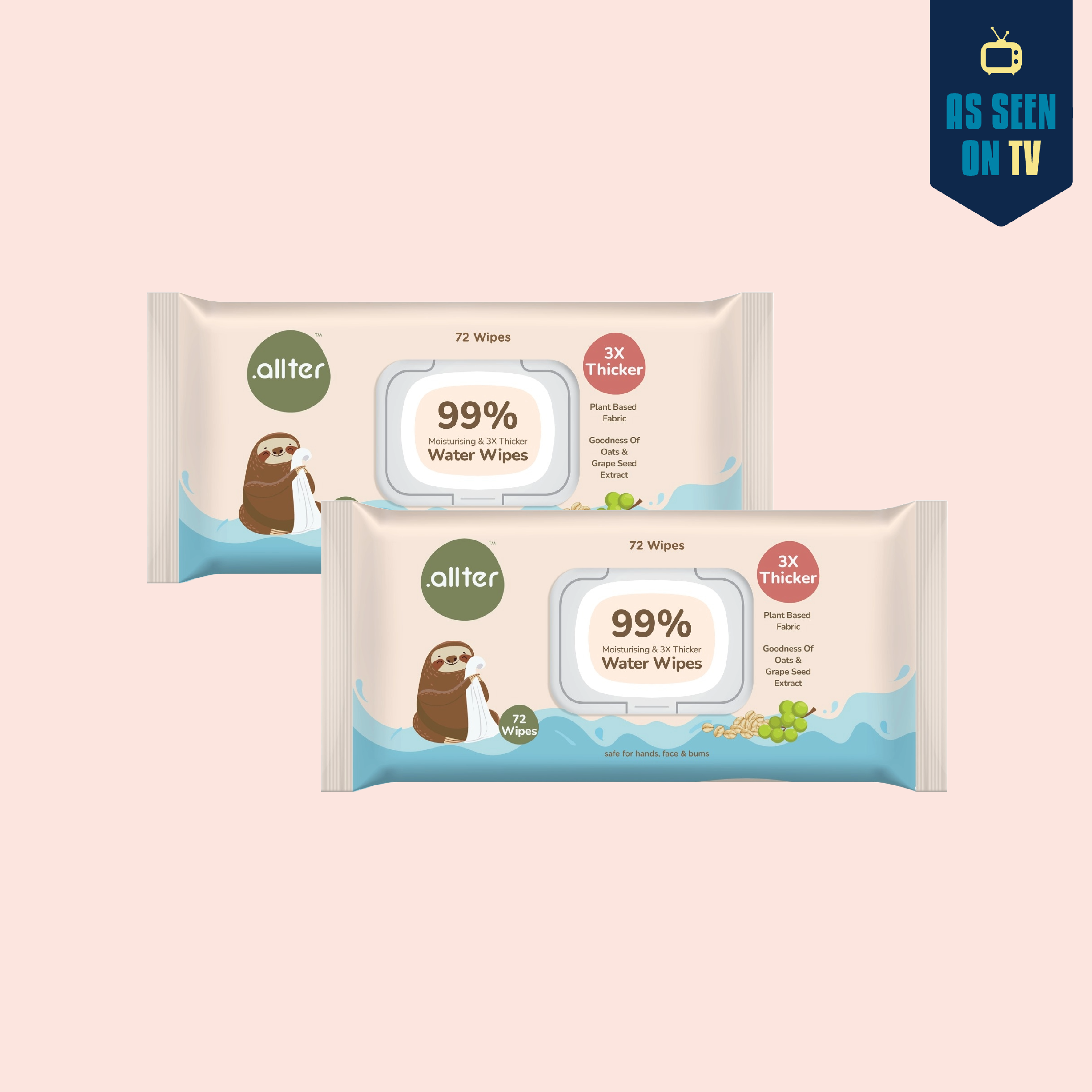 .allter Baby Wipes || 99% Water || Pack of 2 || 72 Wipes Per Pack