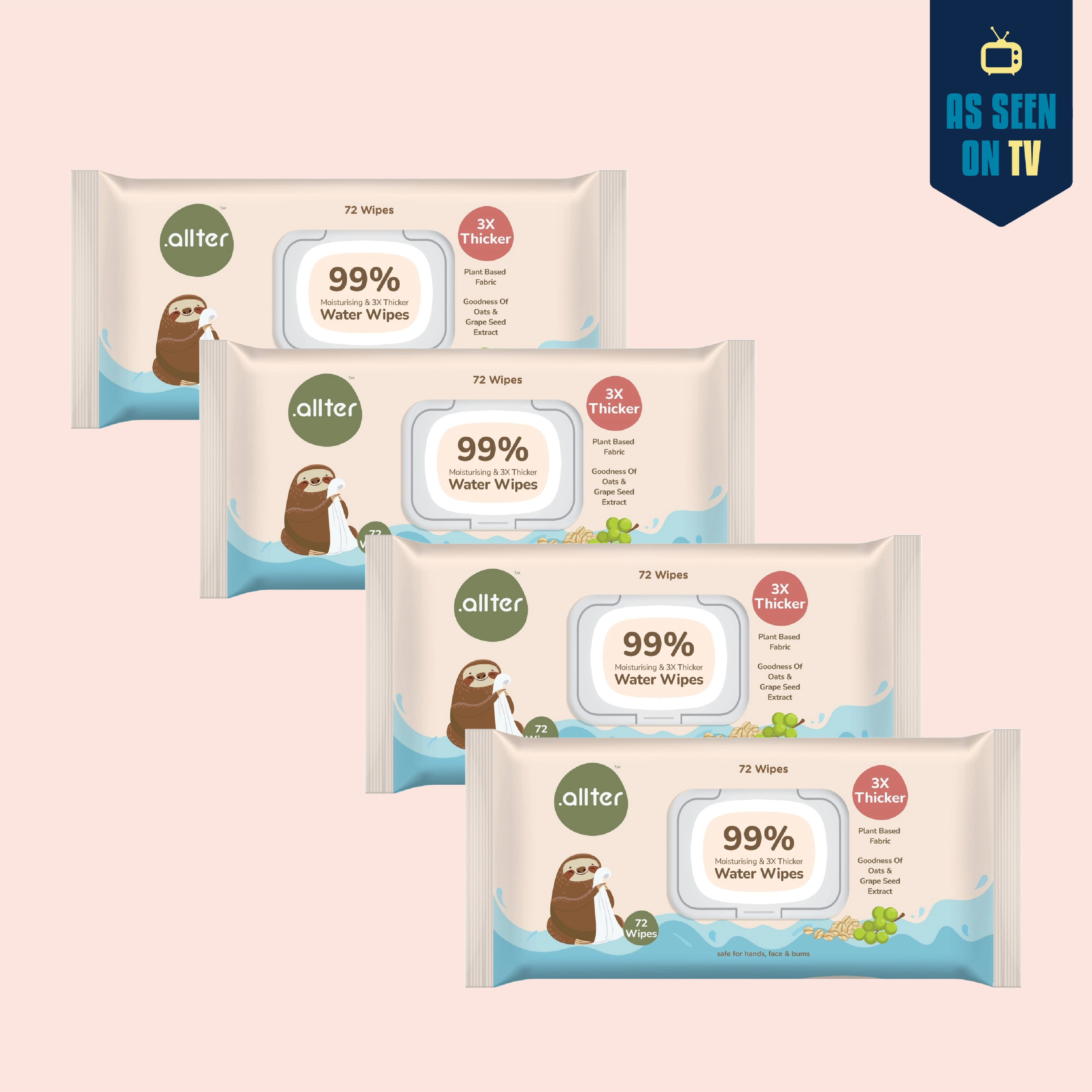 .allter Baby Wipes || 99% Water || Pack of 4 || 72 Wipes Per Pack