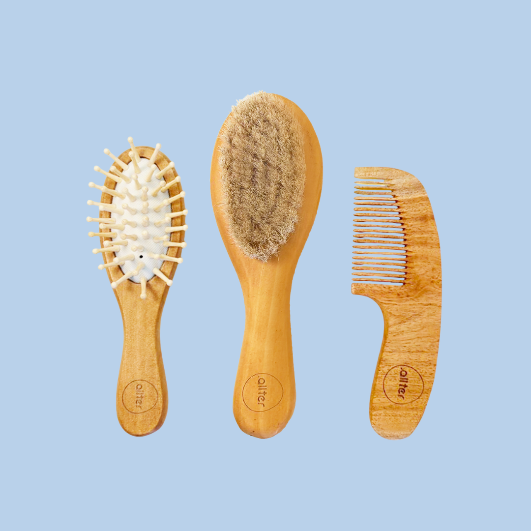 .allter Baby Hairbrush, Paddle Brush & Neem Comb – Set of 3
