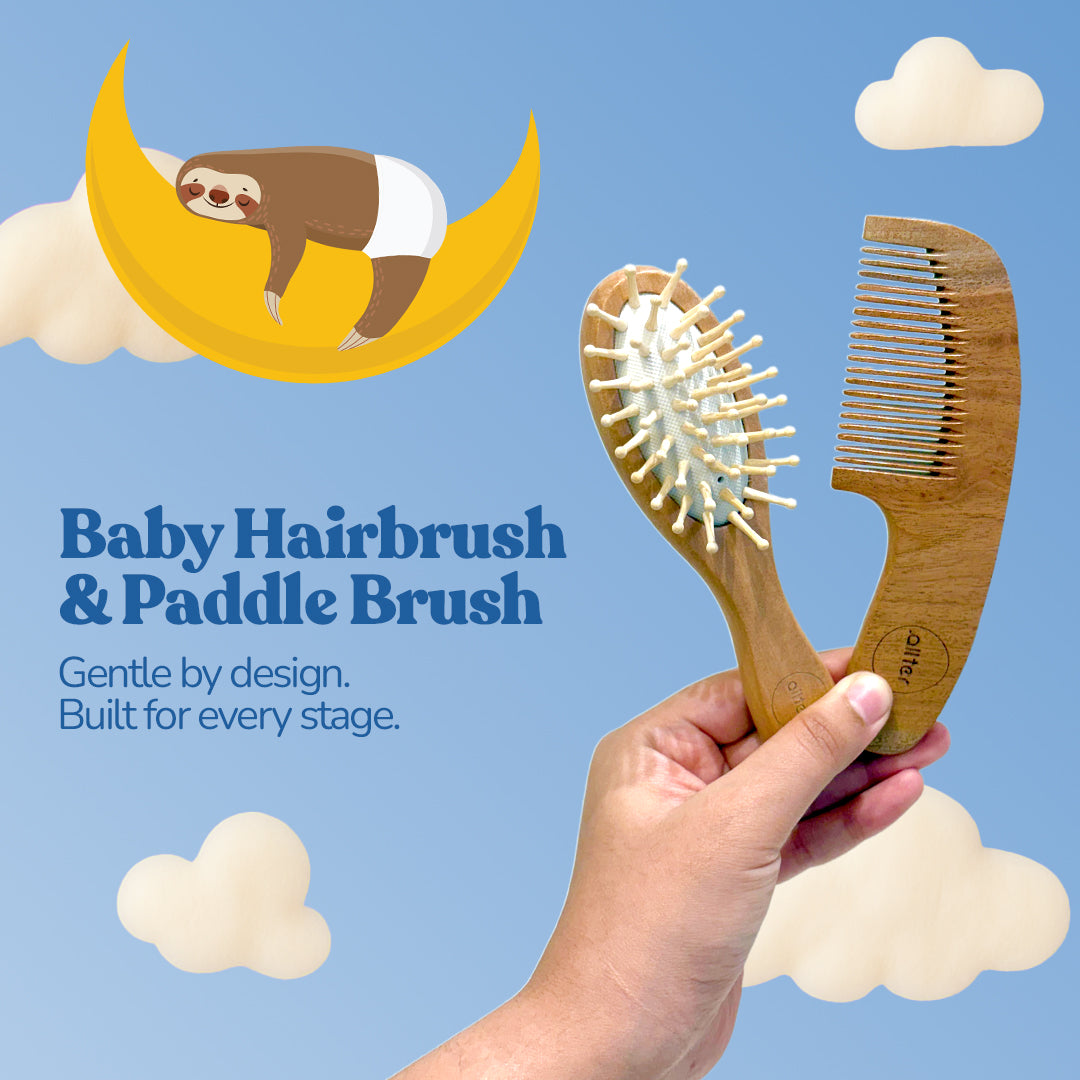 .allter Baby Paddle Brush & Neem Comb – Set of 2