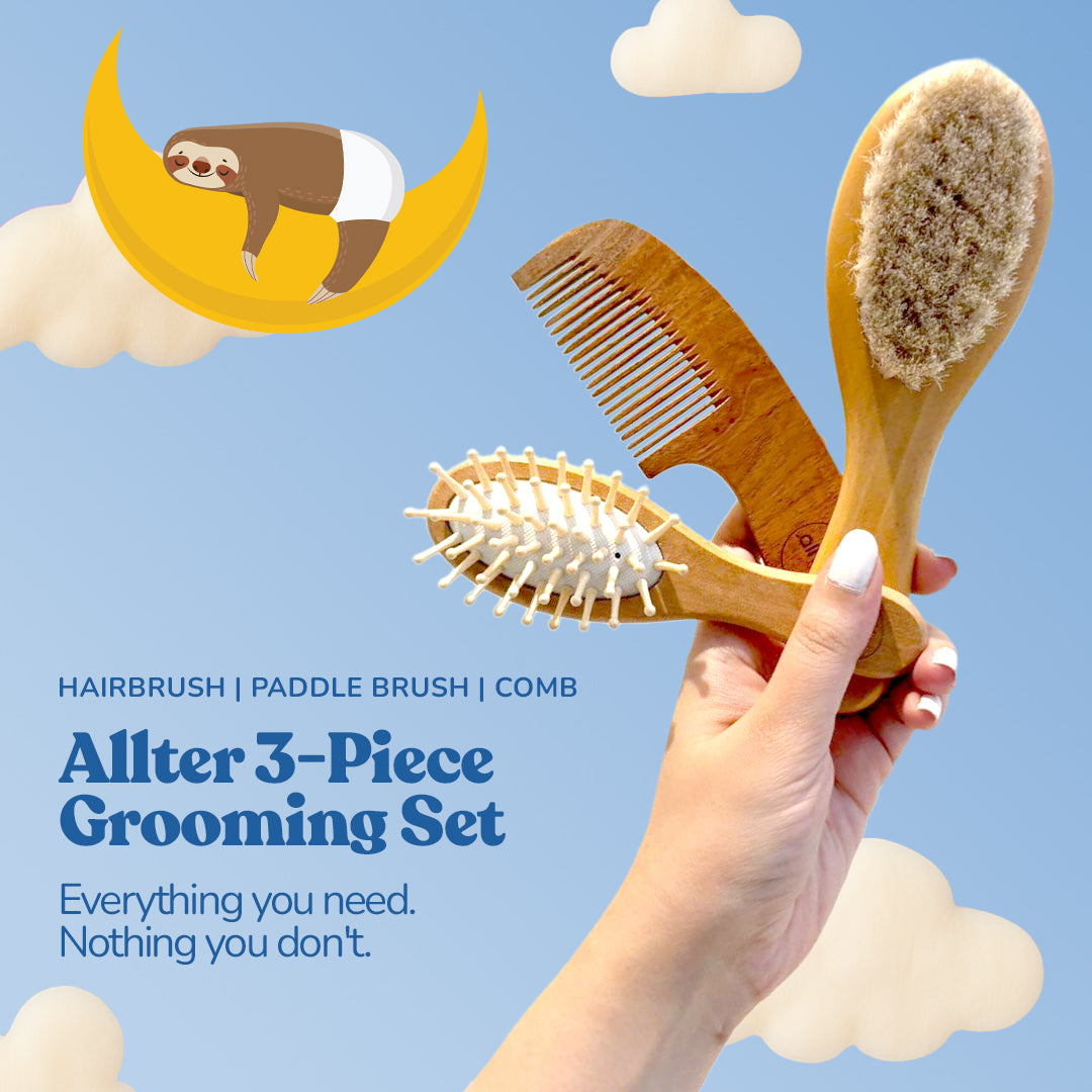 .allter Baby Hairbrush, Paddle Brush & Neem Comb – Set of 3