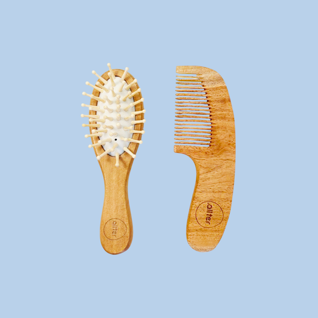 .allter Baby Paddle Brush & Neem Comb – Set of 2
