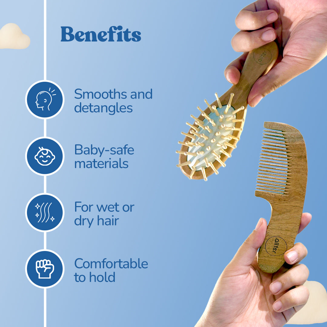 .allter Baby Paddle Brush & Neem Comb – Set of 2