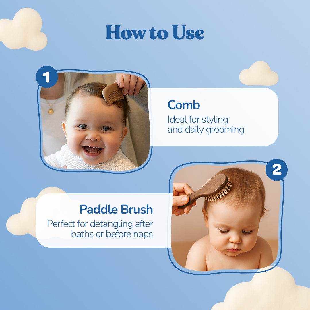.allter Baby Paddle Brush & Neem Comb – Set of 2