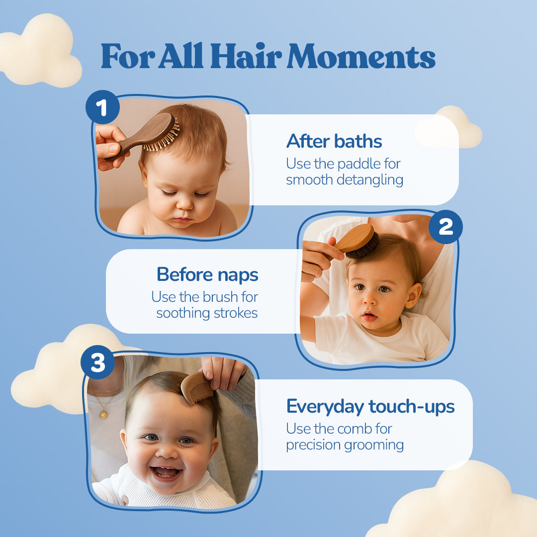 .allter Baby Hairbrush, Paddle Brush & Neem Comb – Set of 3