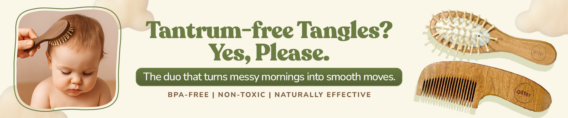 .allter Baby Hairbrush, Paddle Brush & Neem Comb – Set of 3