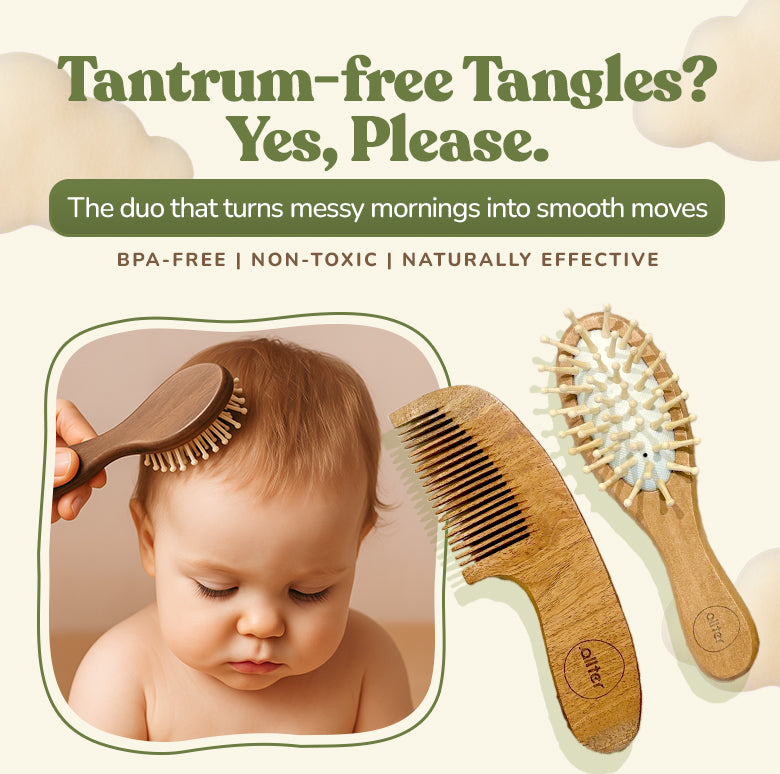 .allter Baby Hairbrush, Paddle Brush & Neem Comb – Set of 3