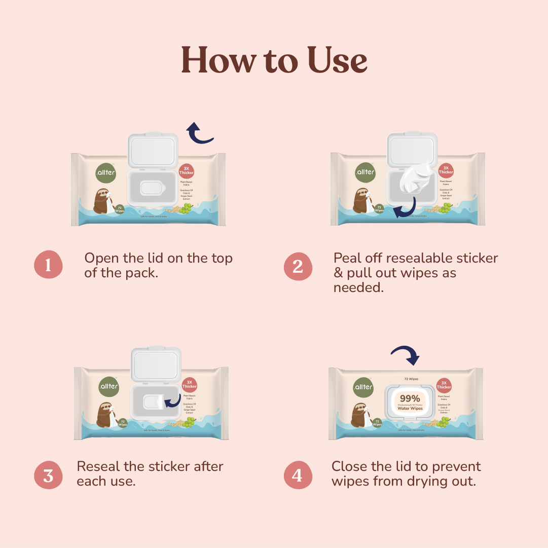 .allter Baby Wipes || 99% Water || Pack of 4 || 72 Wipes Per Pack