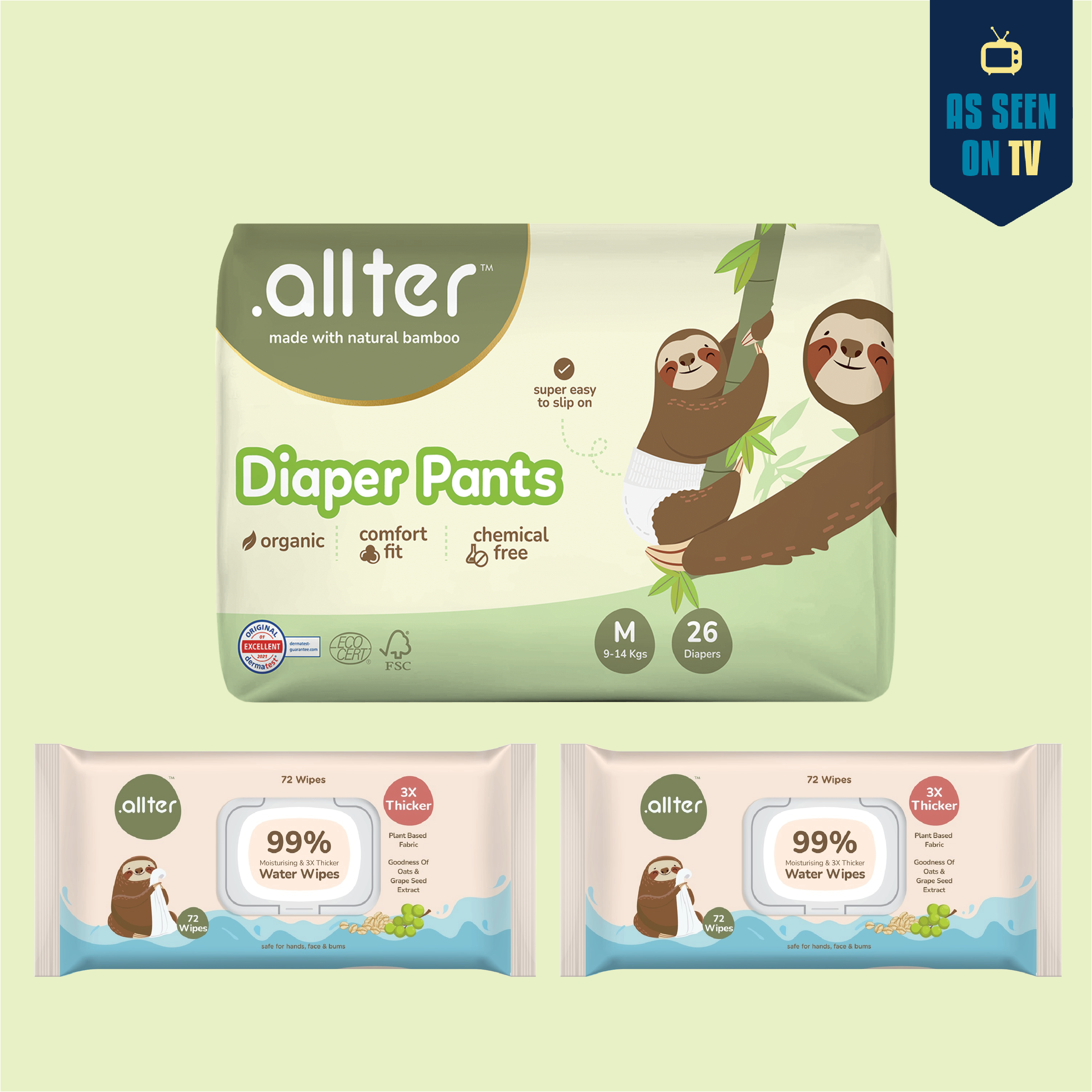 Diaper Pants Pack of 1 + 99% Water Wipes Pack of 2 || Bundle