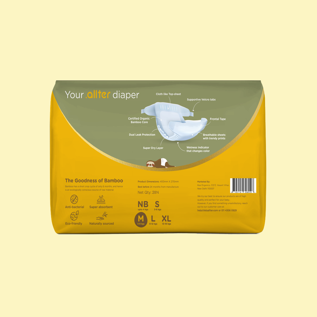 Organic Bamboo Diapers- Medium Size (5-8 kgs)