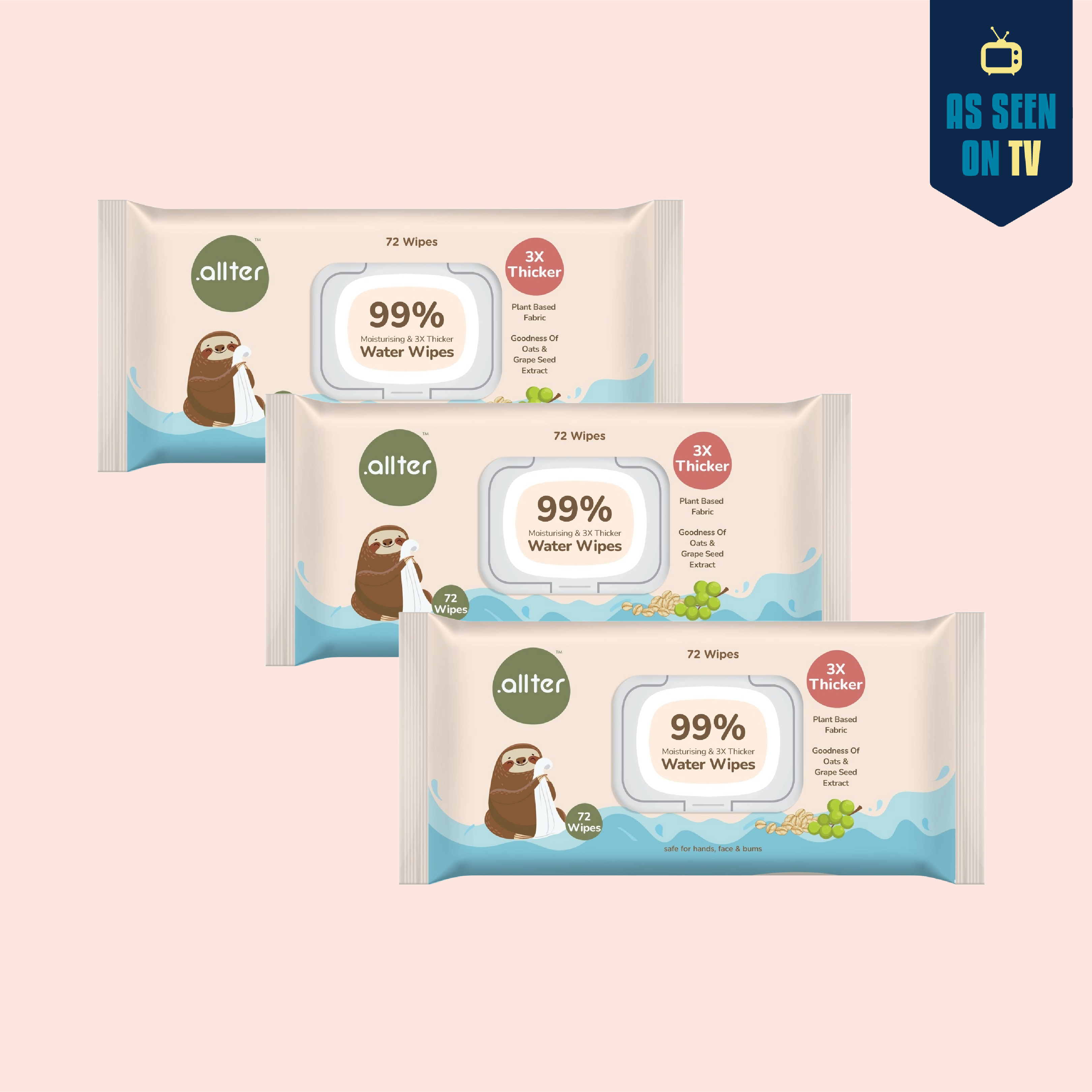 .allter Baby Wipes || 99% Water || Pack of 3 || 72 Wipes Per Pack