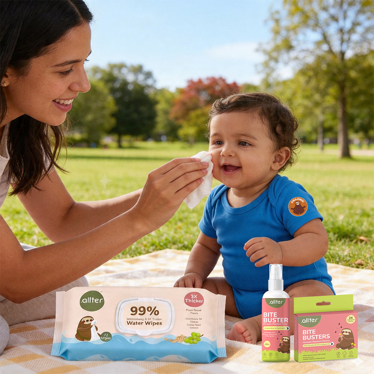 Summer Essentials Combo: Breeze Diapers, 99% Water Baby Wipes & Bite Buster Duo (Pack of 4)