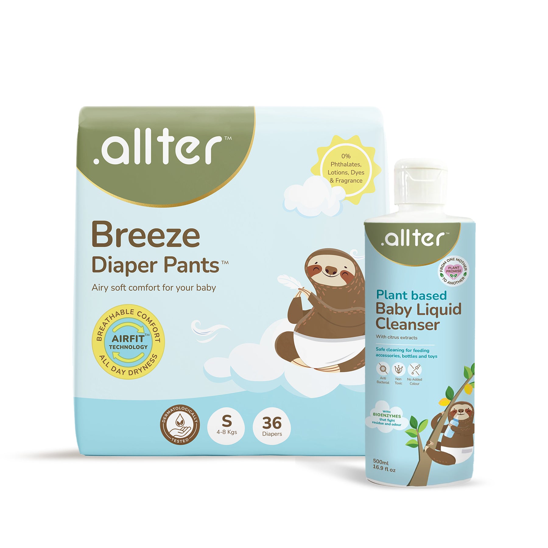 Comfort & Care Combo : Breeze Diapers & Baby Liquid Cleanser (Pack of 2)
